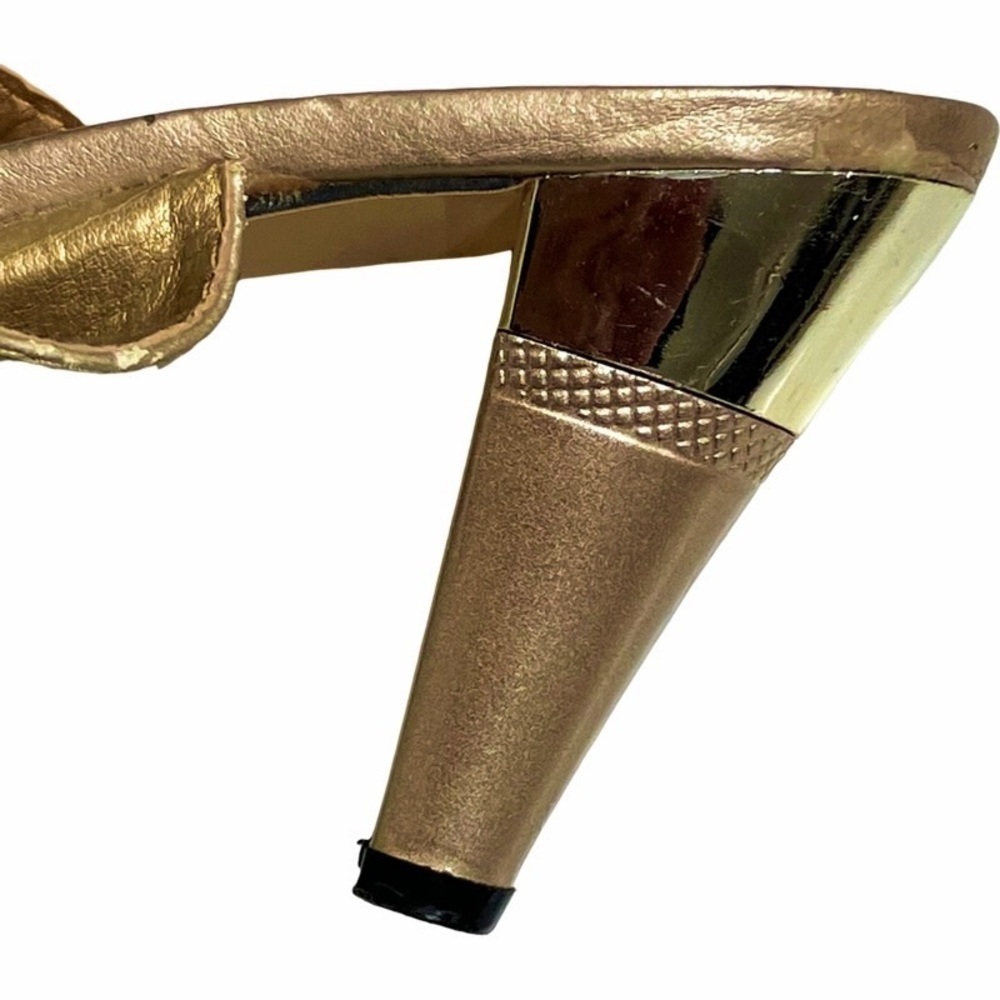 AMANDA Metallic Gold Double Band Rhinestone Slide Heeled Sandals Women’s SZ 7 - Picture 3 of 9